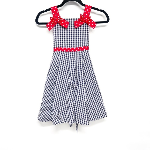 Rare Editions Girls Red Blue Gingham Plaid Dress Polka Dot Bows Size 6